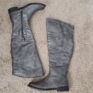 Distressed grey riding boots